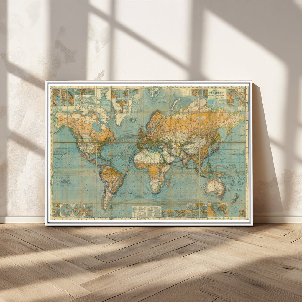 Push Pin World Map Canvas Print | Travel Tracker Wall Art for Couples
