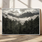 Moody Forest Wall Art | Framed Mountain Fog Canvas Artwork