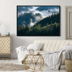 Misty Forest Wall Art Canvas Print | Pine Hills with Foggy Trees