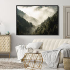 Misty Valley Wall Art Canvas Print | Foggy Forest and Pine Trees