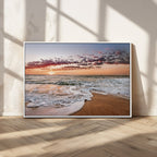 Ocean Sunset Wall Art Canvas Print | Sandy Shore and Gentle Waves