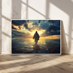 Jesus Walks Wall Art Canvas Print Framed Divine Sunset Art