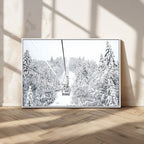 Snowy Ski Lift Wall Art | Framed Winter Mountain Canvas