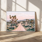 Joshua Tree Wall Art Canvas Print, Framed Desert Road Scene at Sunset