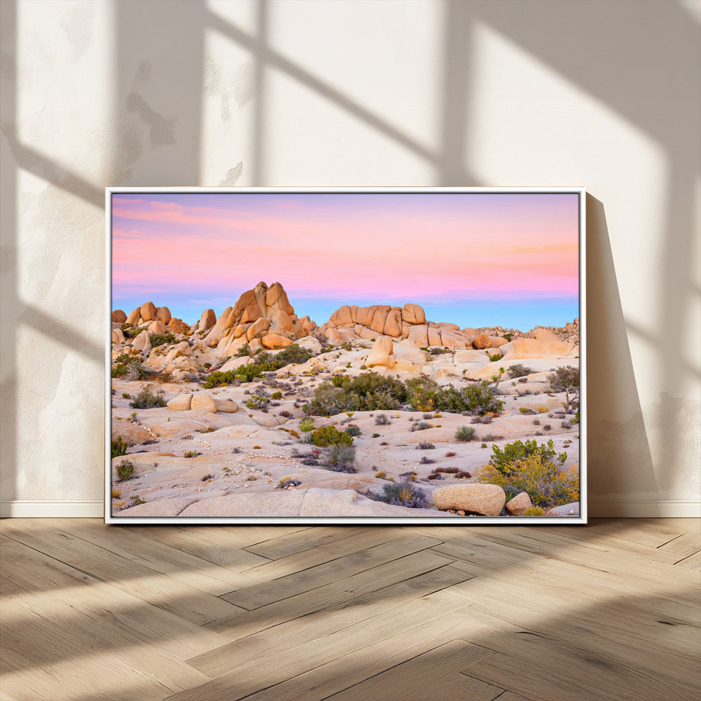 Vibrant Sunset Sky Wall Art Canvas Print, Framed Joshua Tree Desert Artwork