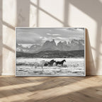 Wild Horses Wall Art | Framed Black White Mountain Canvas