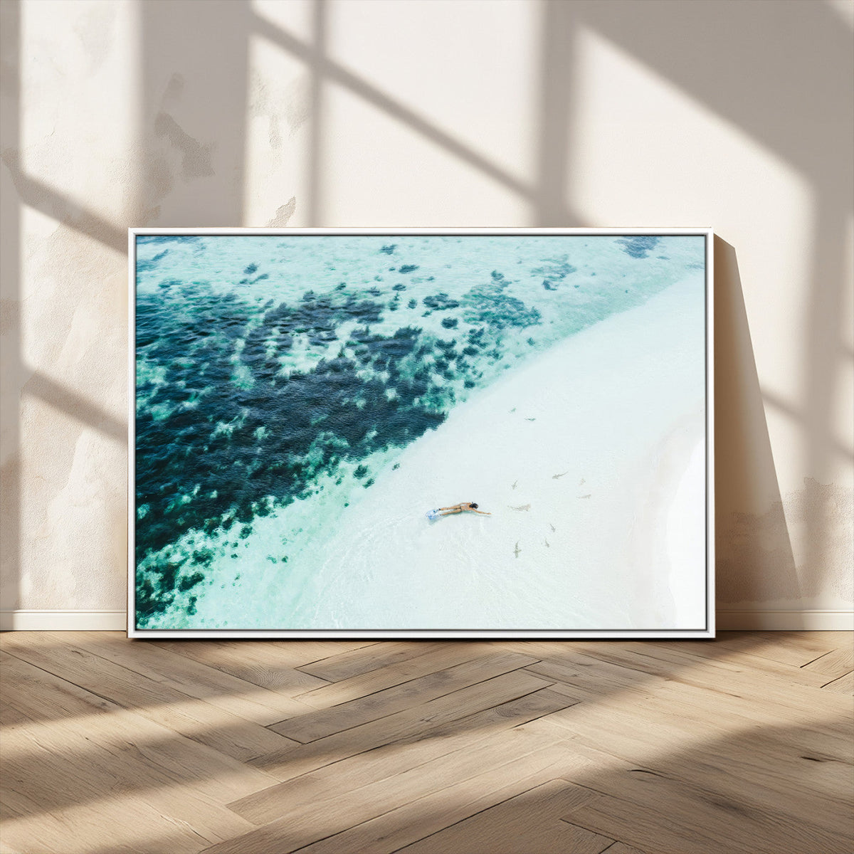 Minimal Beach Wall Art | Framed Ocean Swimming Canvas