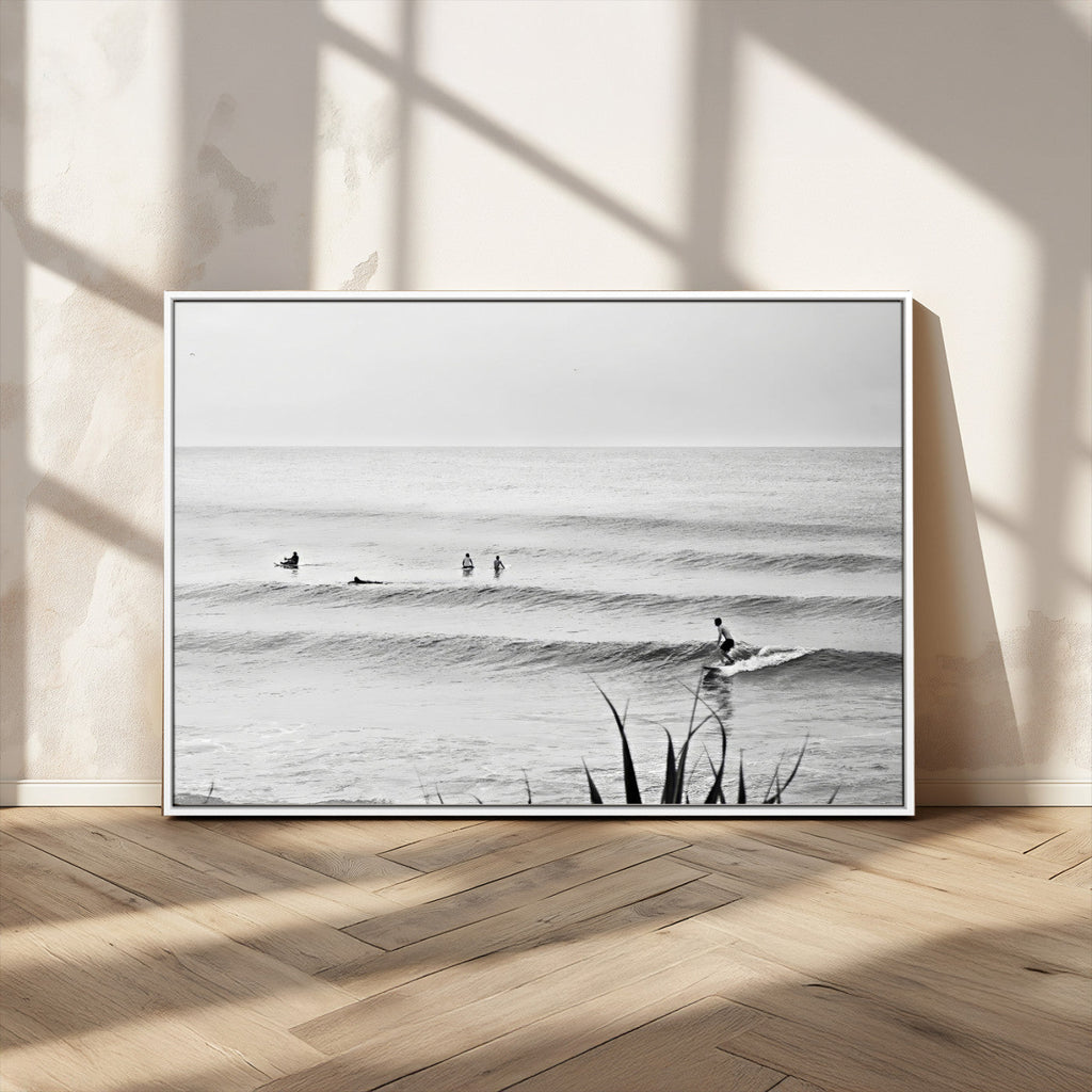 Surfer Silhouette Wall Art | Framed Calm Ocean Canvas