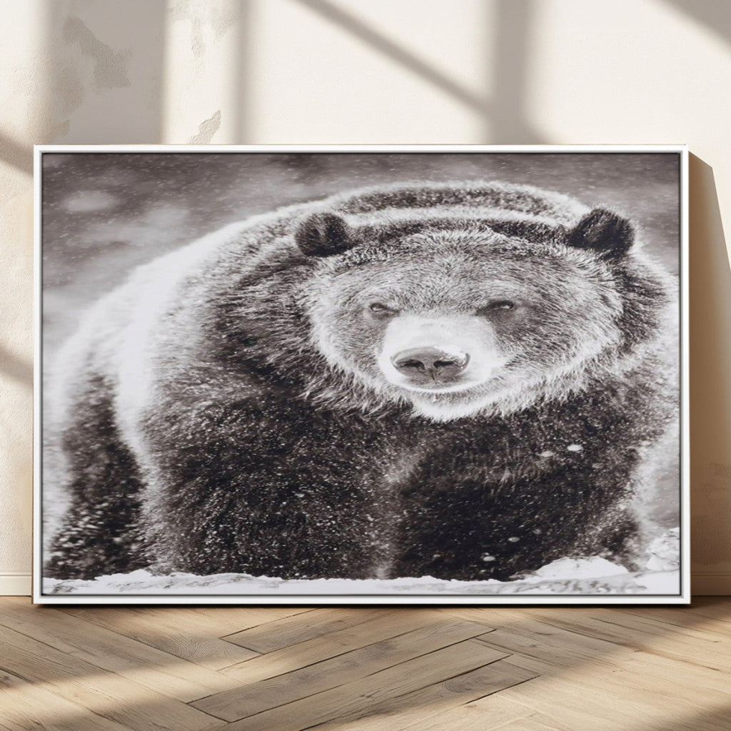 Grizzly Bear Wall Art Canvas Print, Framed Rustic Lodge Art, Wildlife Photography