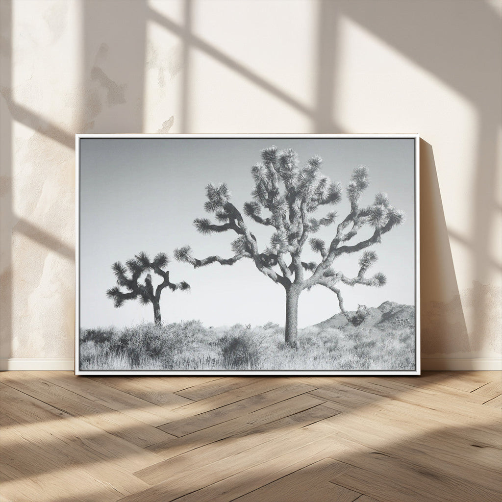 Joshua Tree Wall Art Canvas Print, Framed Black and White Desert Landscape Artwork