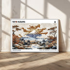 Modern Japanese Wall Art Canvas Print, Framed Abstract Mount Fuji Landscape, Yayoi Kusama Canvas Wall Art