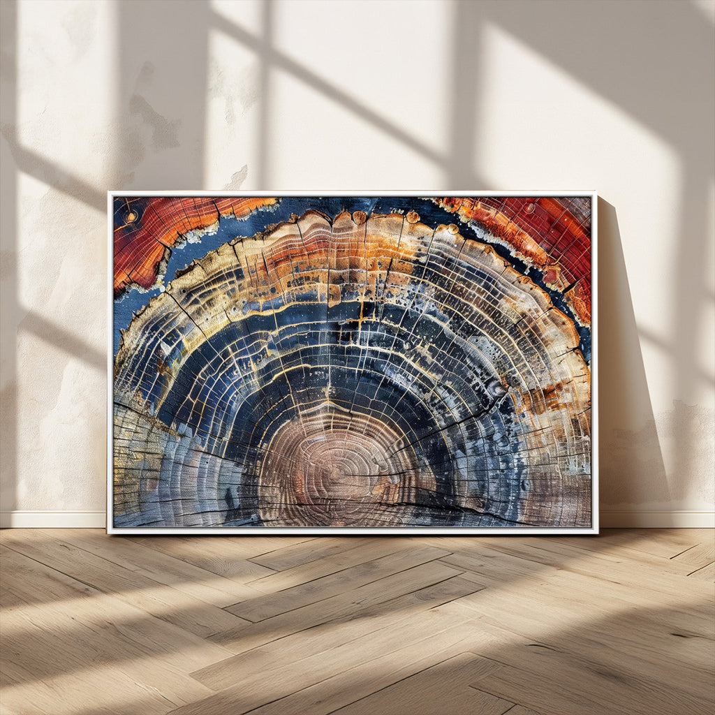 Tree Rings Wall Art Canvas Print, Framed Petrified Wood Art, Modern Rustic Decor