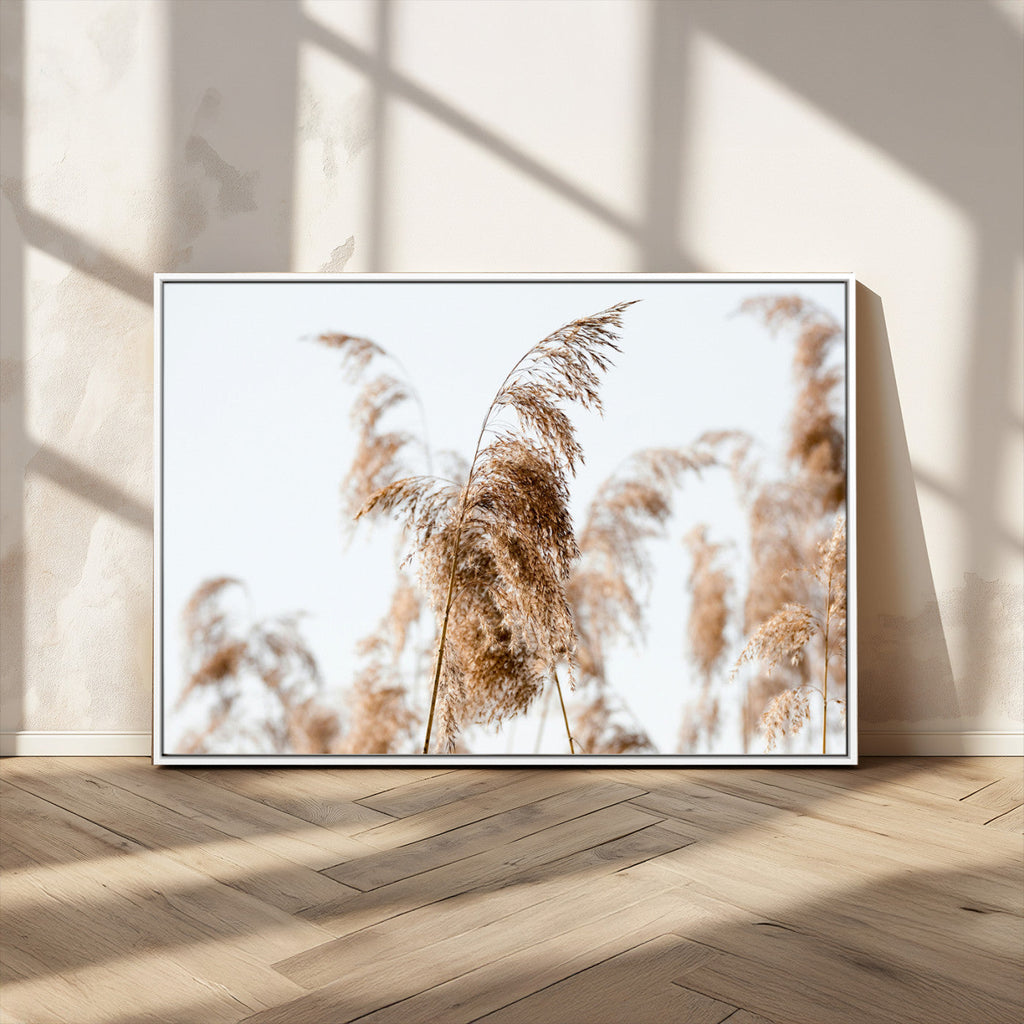 Pampas Grass Wall Art Canvas Print, Framed Neutral Tones Minimalist Boho