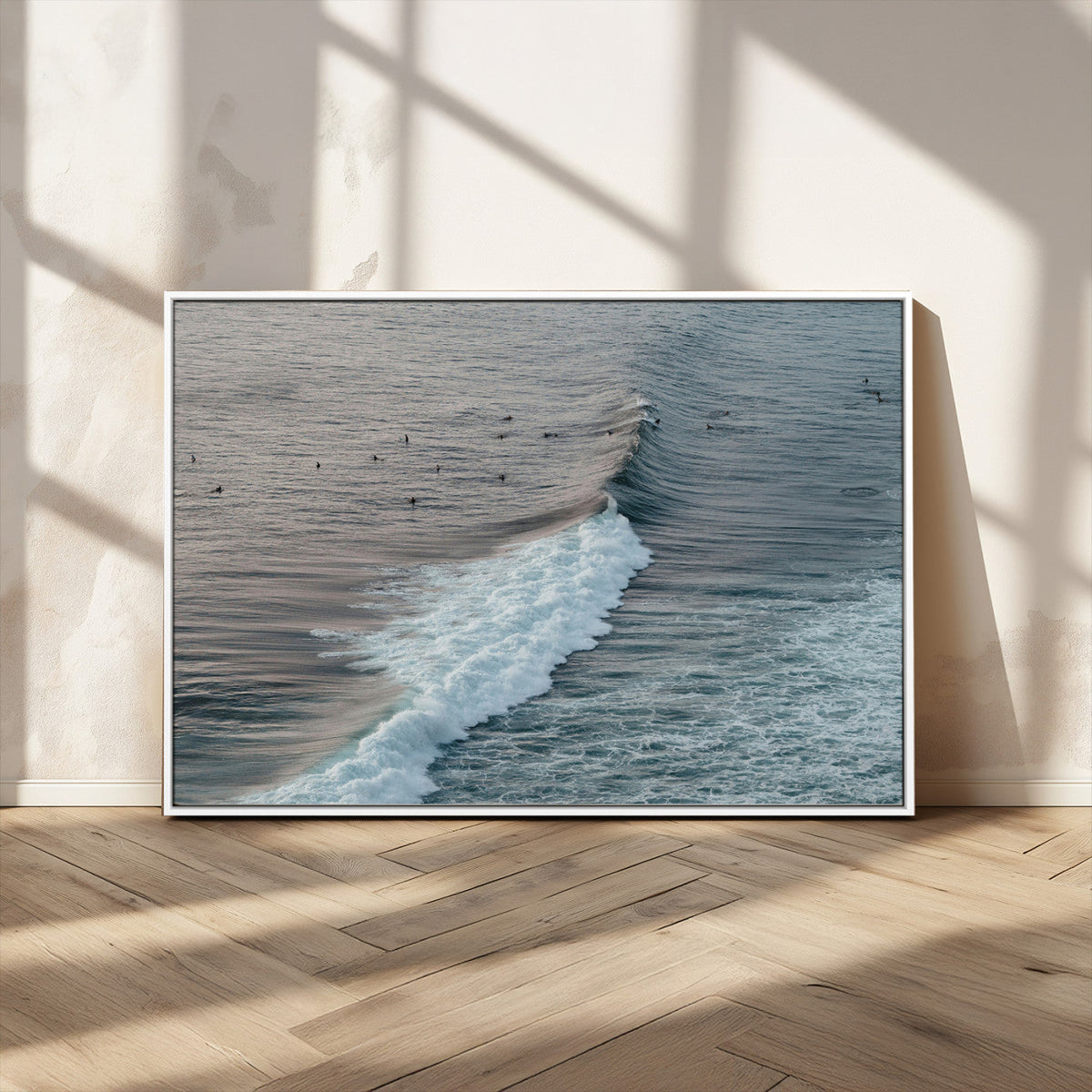 Ocean Waves Wall Art Canvas Print, Framed Coastal Serenity Surf Scene
