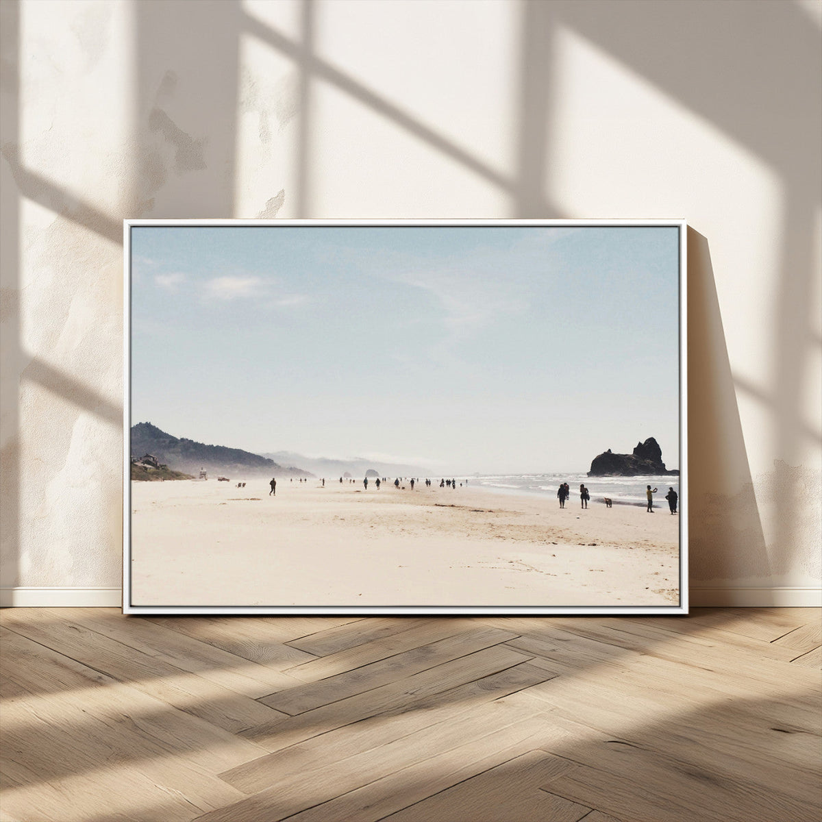 Minimalist Beach Wall Art Canvas Print, Framed Coastal Serenity Soft Sand