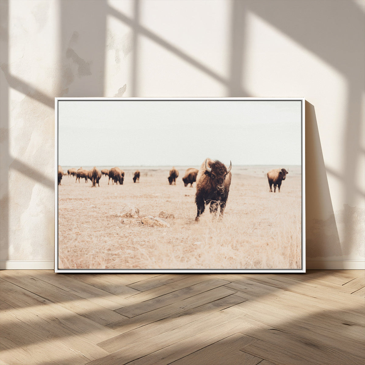 Bison Herd Wall Art Canvas Print, Framed Western Prairie Serenity