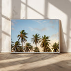 Palm Trees Wall Art Canvas Print, Framed Tropical Vibes Coastal Sunset
