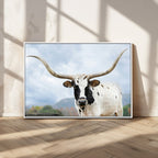 Texas Longhorn Wall Art Canvas Print, Framed Western Rustic Farmhouse
