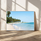 Palm Tree Coast Wall Art Canvas Print, Framed Island Getaway with Crystal Blue Water