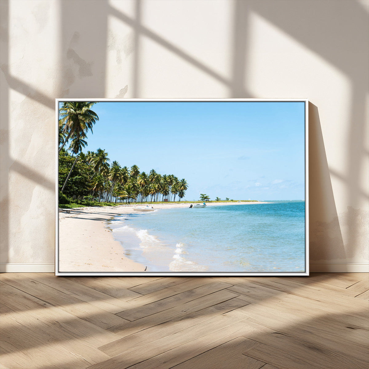 Palm Tree Coast Wall Art Canvas Print, Framed Island Getaway with Crystal Blue Water