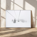 Ski Lift Wall Art Canvas Print, Framed Snowy Landscape Art, Alpine Adventure Nordic Minimalist Decor