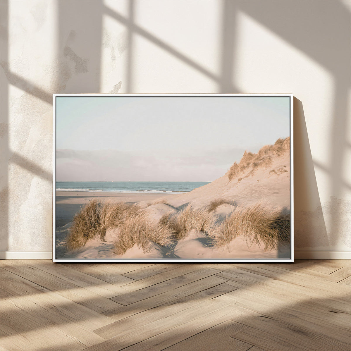 Beach Landscape Wall Art Canvas Print, Framed Sand Dune Photography, Minimalist Seascape Coastal Decor