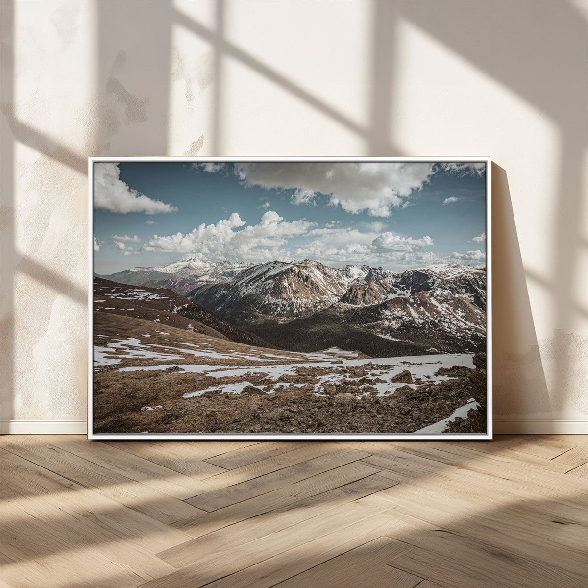 Mountain Landscape Wall Art Canvas Print, Framed Snowy Peaks Art, Rugged Highlands Rustic Adventure Decor