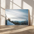 Snowy Mountains Wall Art Canvas Print, Framed Alpine Landscape Frosty Peaks Artwork