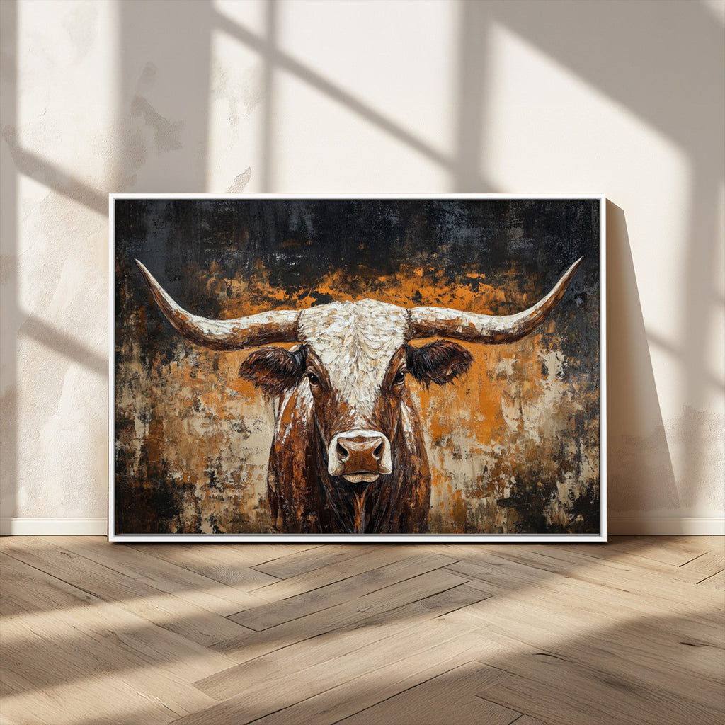 Abstract Longhorn Bull Wall Art Canvas Print, Vintage Western Texas Steer Artwork