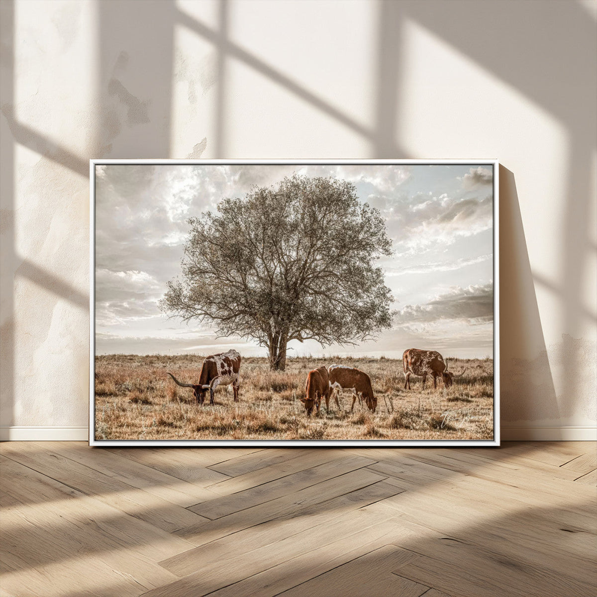 Texas Longhorn Cattle Wall Art, Rustic Western Ranch Canvas