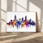 Atlanta Skyline Wall Art Canvas Print, Framed Colorful Watercolor Cityscape