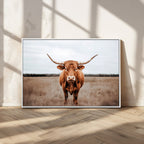 Longhorn Bull Wall Art Canvas Print, Framed Rustic Decor