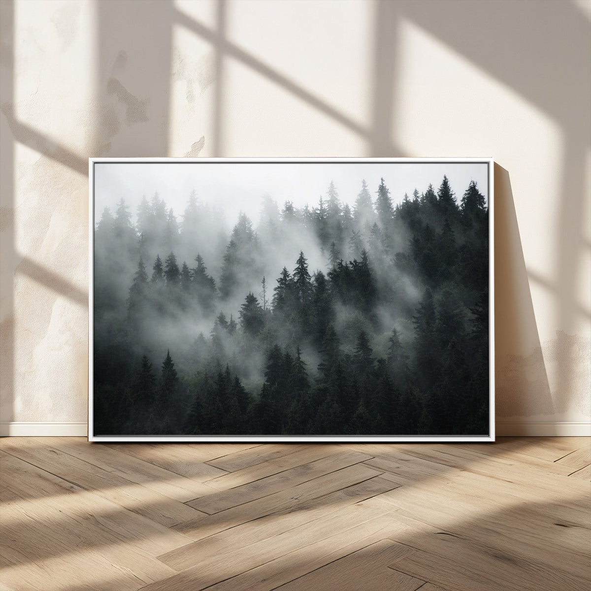 Foggy Forest Wall Art Canvas Print | 3 Panel Large Misty Landscape