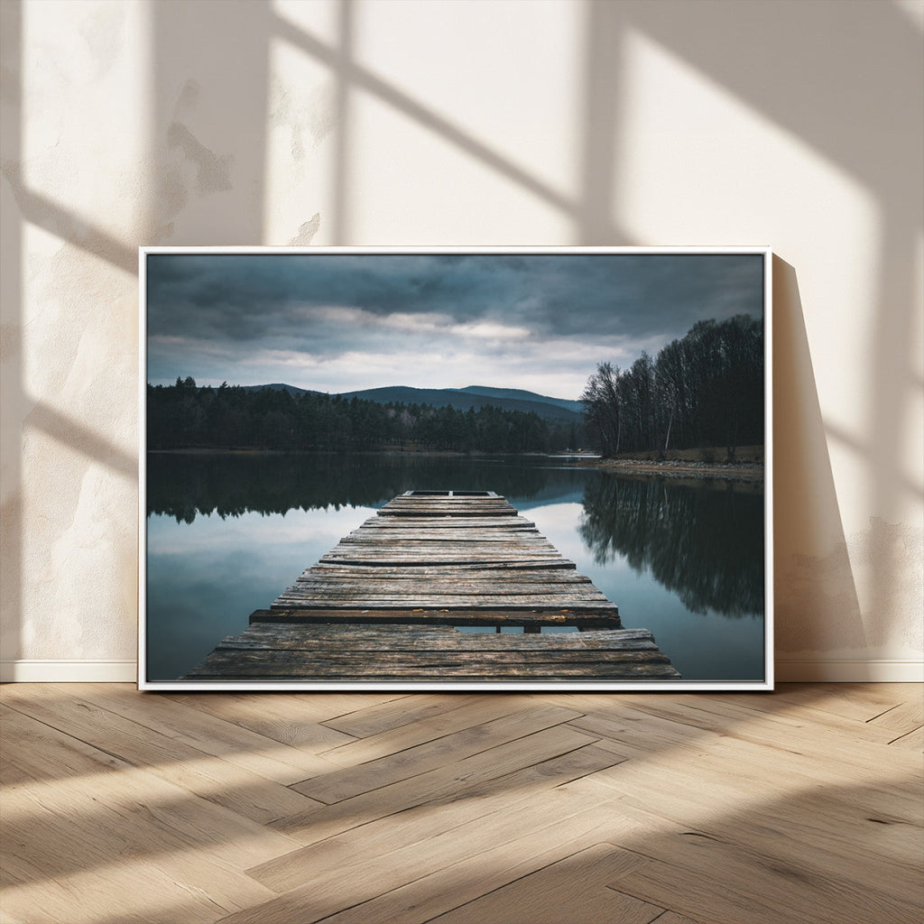 Wooden Bridge Near Lake Wall Art Canvas Print