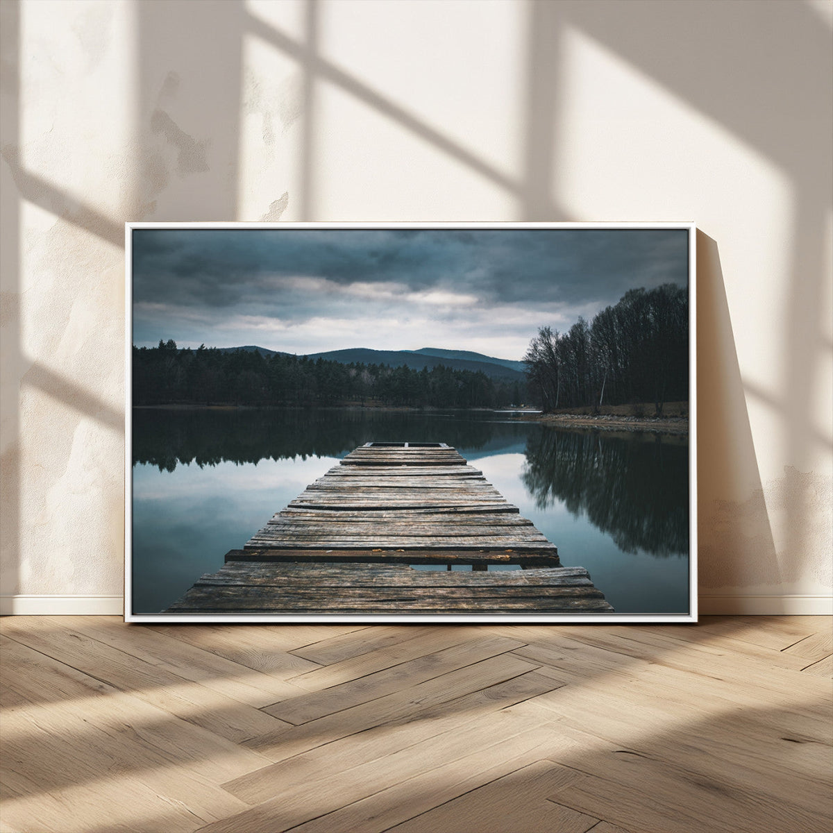 Wooden Bridge Near Lake Wall Art Canvas Print