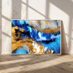 Blue Orange Marble Fluid Effect Canvas Wall Art Print