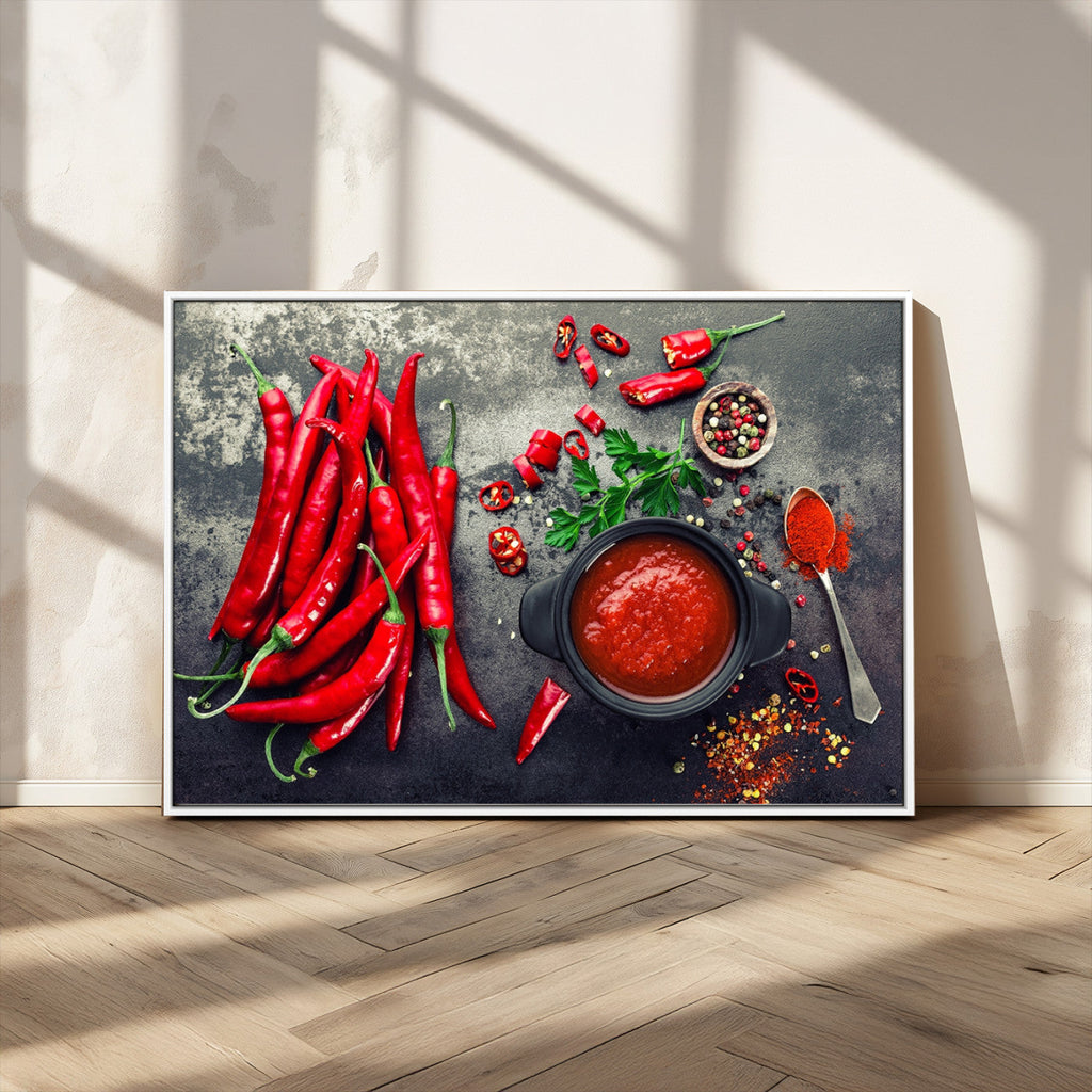 Red Chili Peppers Wall Art Kitchen Artwork Canvas Print