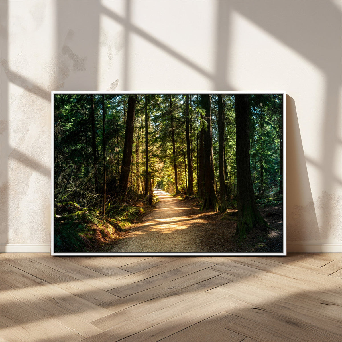 Sunlit Forest Pathway Canvas Print | 3 Panel Large Nature Wall Art