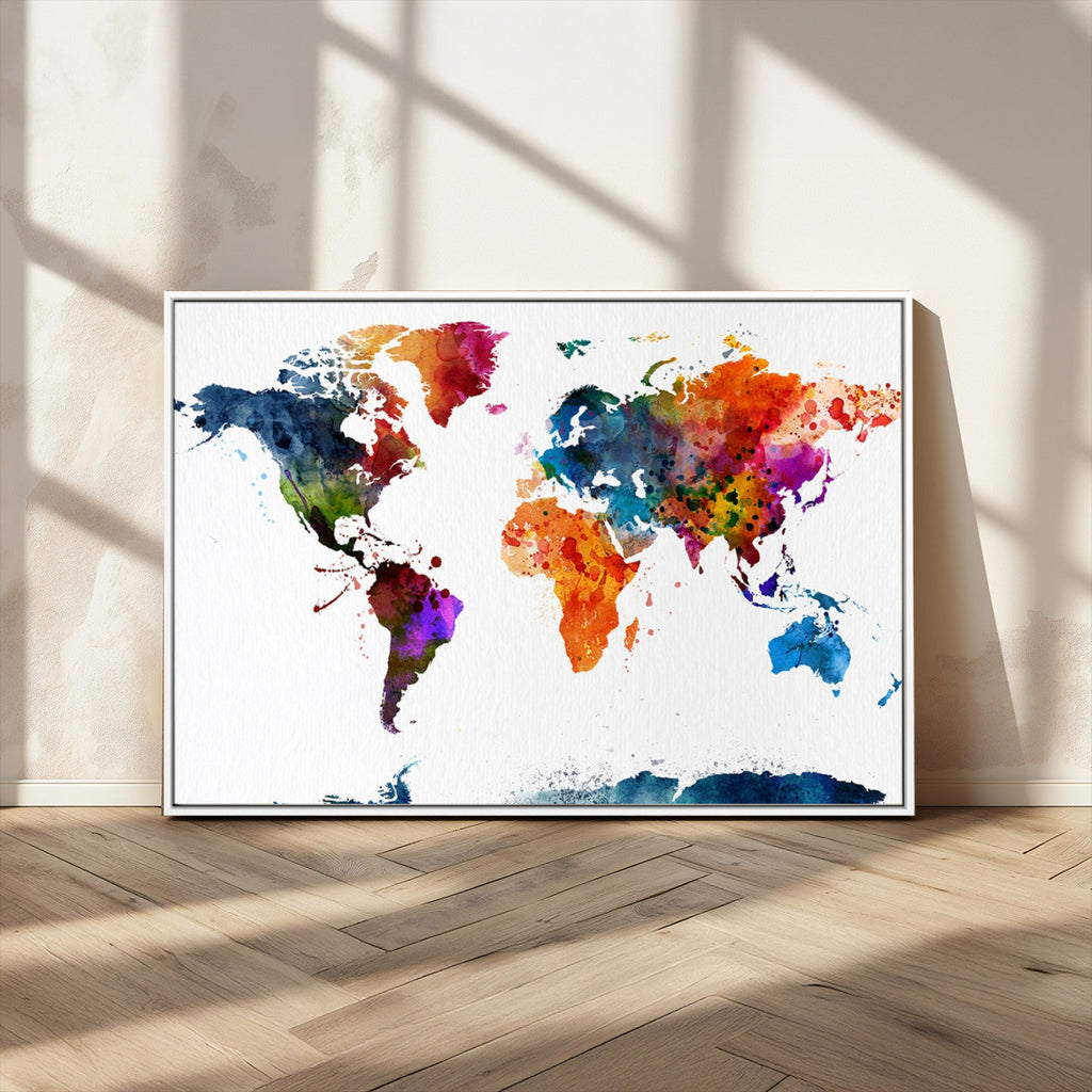 Bold Colorful World Map Canvas Print | Detailed Map of the World Wall Art