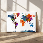 Bold Colorful World Map Canvas Print | Detailed Map of the World Wall Art