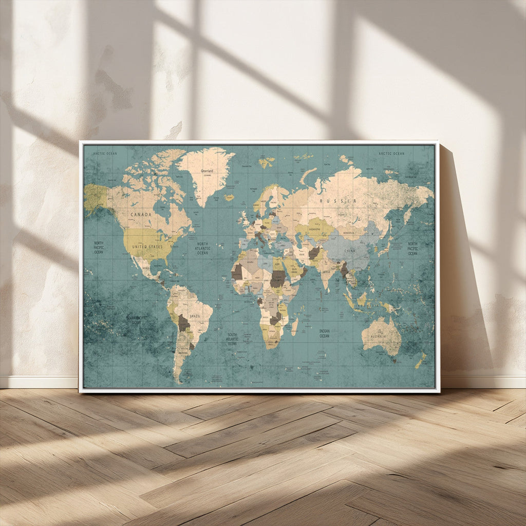 Classic World Map Canvas Print | Framed Vintage Map Wall Art