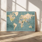 Classic World Map Canvas Print | Framed Vintage Map Wall Art