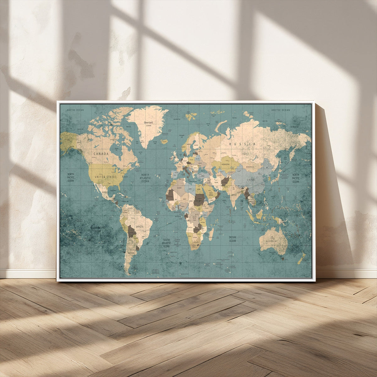 Classic World Map Canvas Print | Framed Vintage Map Wall Art