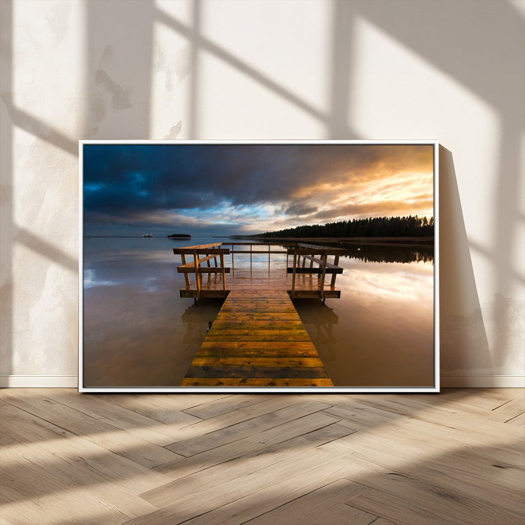 Serene Lake Pier at Sunset Canvas Print | Landscape Wall Art | Ready to Hang