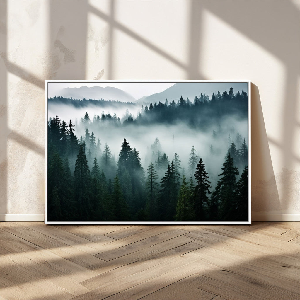 Captivating Misty Forest Wall Art Canvas, Premium Canvas Print of a Foggy and Serene Atmosphere