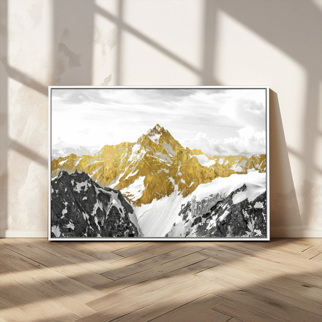 Gold Abstract Mountains Wall Art Print on Canvas, Nature Wall Art Print