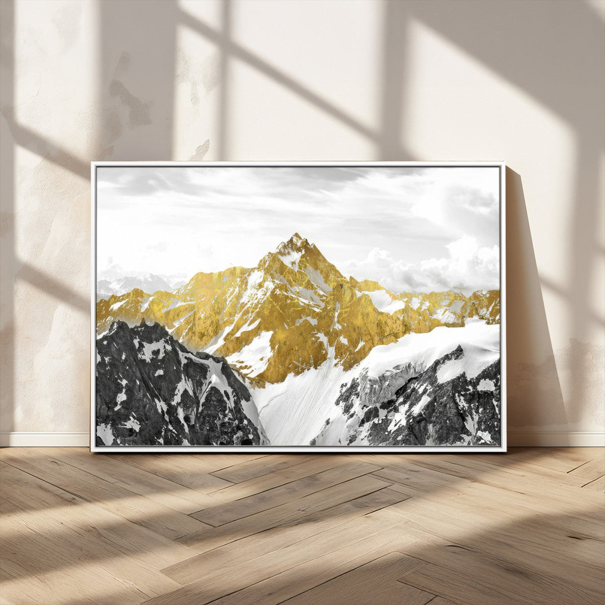 Gold Abstract Mountains Wall Art Print on Canvas, Nature Wall Art Print
