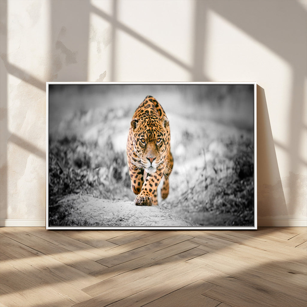 Jaguar Wall Art Canvas Print, Majestic Big Cat in Focused Pursuit