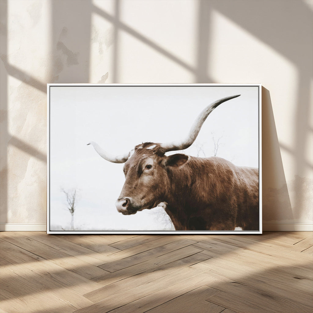 Rustic Bull Wall Art Canvas Print, Modern Longhorn Farmhouse Animal Decor
