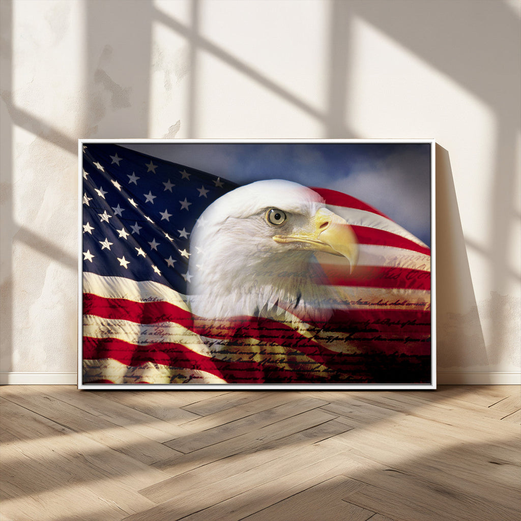 American Flag Eagle Symbol Wall Art Canvas Print, Patriotic American Flag Eagle Wall Art